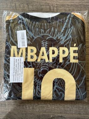 Kylian Mbappe boys black and gold jersey matching set